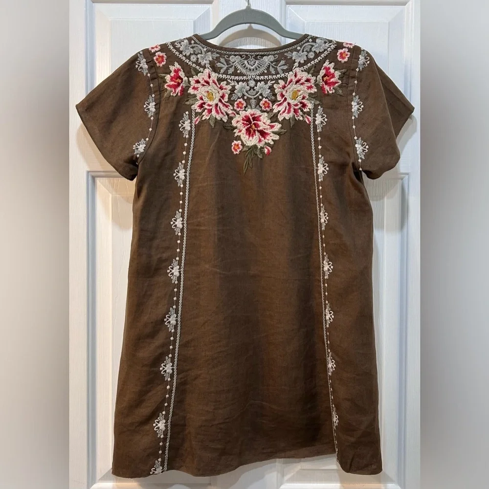 Johnny Was 100% Linen Heavily Embroidered Rustic Boho Tunic Top Sz s - Picture 2 of 12